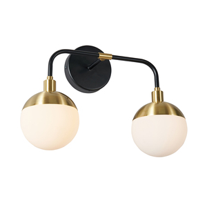 Lille 2Lt Bathroom Wall light IP44 Blk/SBrs/Opl