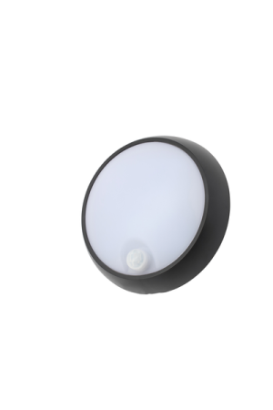 Cano 8w LED Round Bulkhead w PIR IP65 Blk