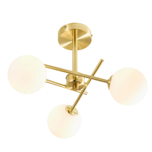 Lindos 3lt Cross Arm Semi-Flush SBrass/Opal