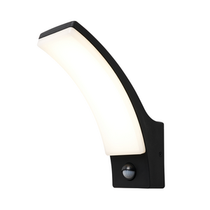 Batsu 12w LED Curved WL w PIR IP65 Black
